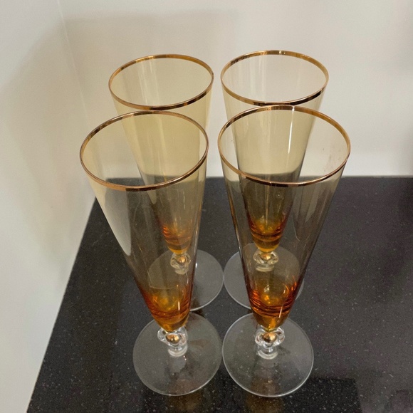 MCM 1960s Italian Handblown Ombre Pilsner Glasses With Gold Accents - Set of 4 - Picture 3 of 6